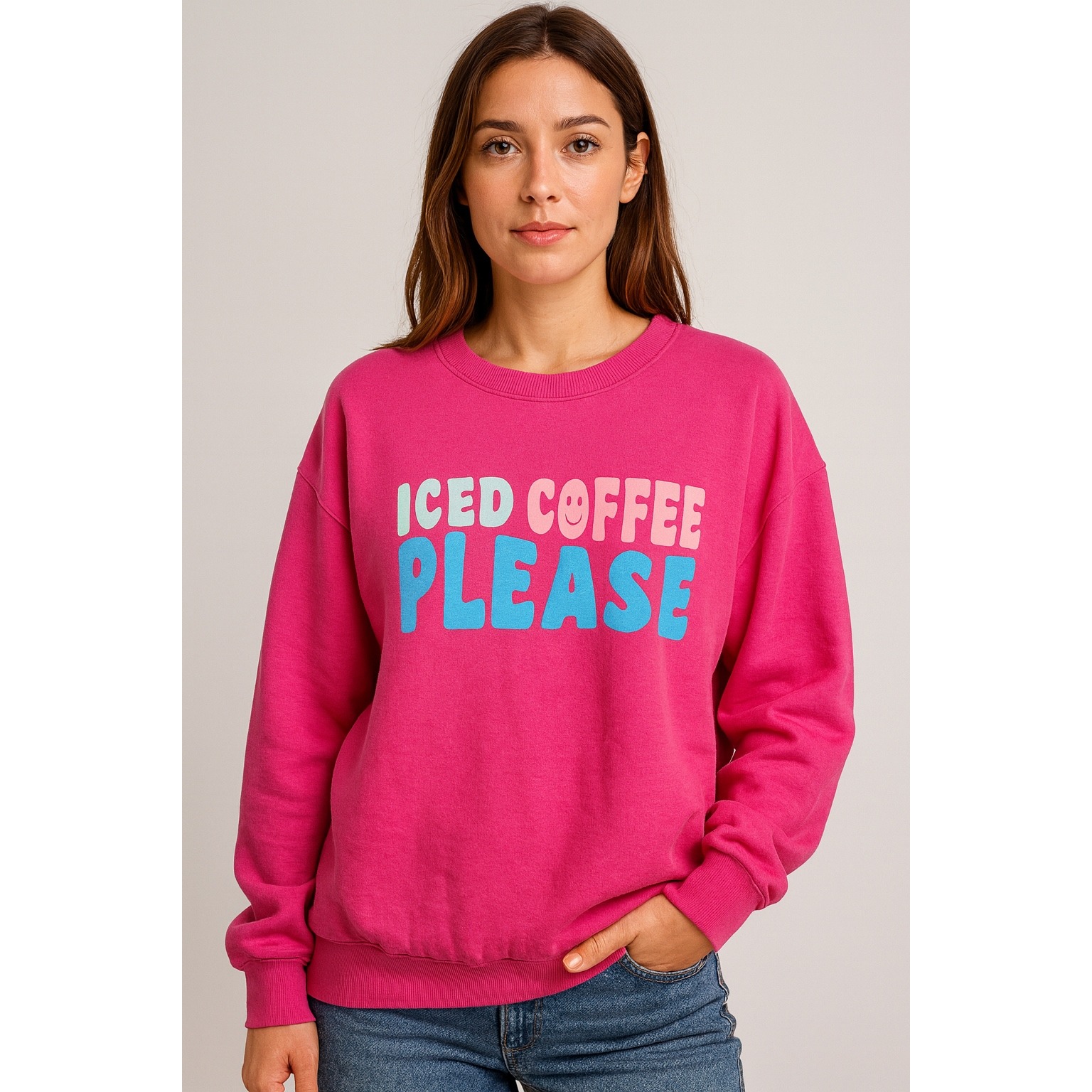 Nwt Katydid Women's Pink Iced Coffee Please Graphic Sweatshirt Xl Oversized Cozy